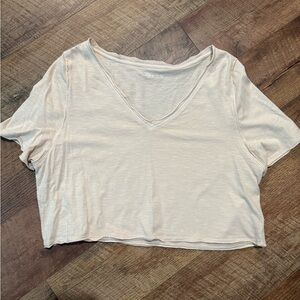 Aerie Cropped Cream V-Neck Top